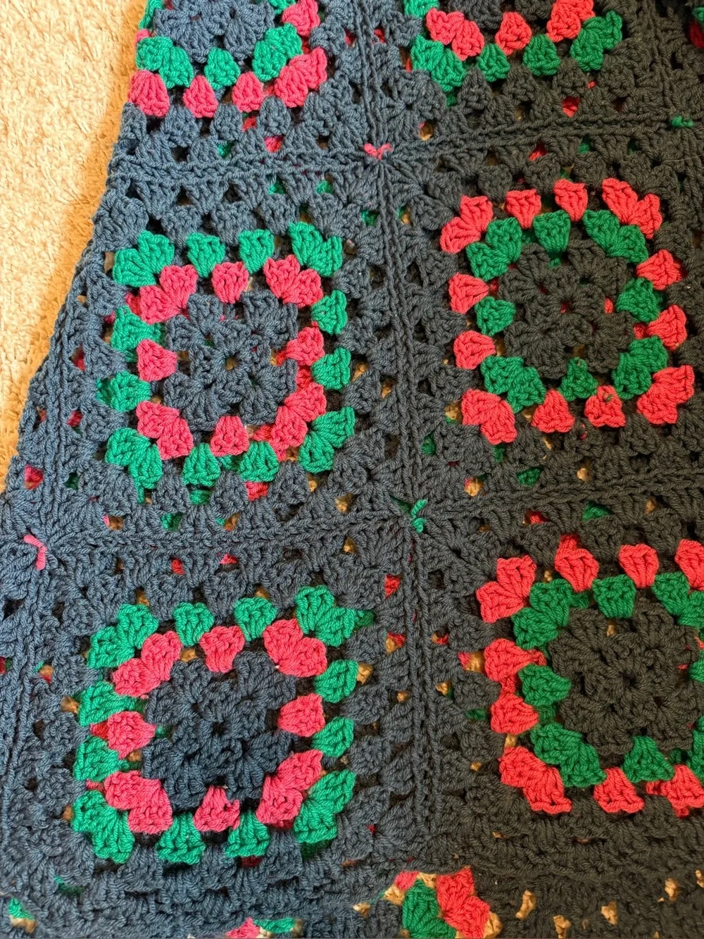 Handmade Crocheted Vintage Afghan Throw Blanket 92” X 61” Granny Square